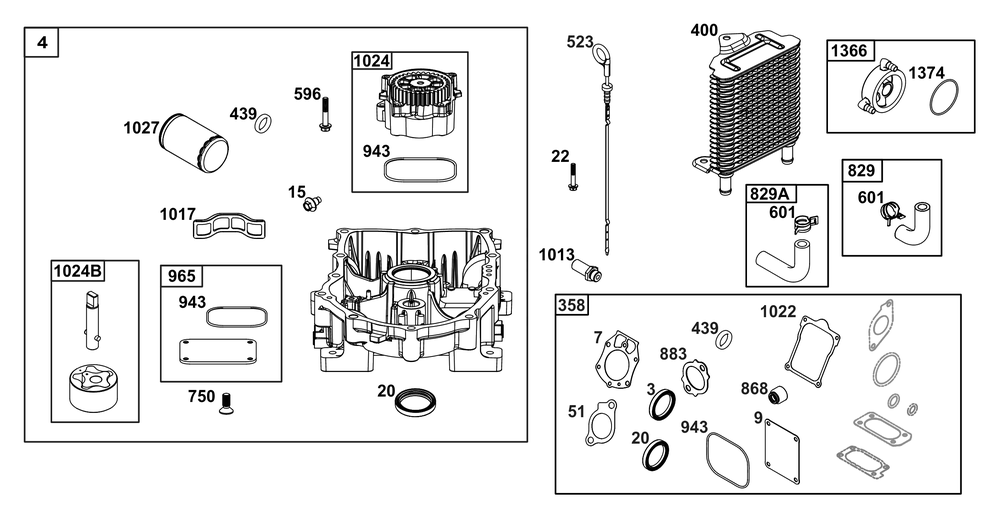 Crankcase Cover/Sump And Lubrication Group Diagram and Parts List for 61G877-0004-J1 400000 - 699999 Briggs and Stratton Engine